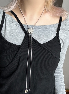 日韩系ins风复古可爱花朵抽拉调节蛇骨长项链小众设计y2k甜酷叠戴