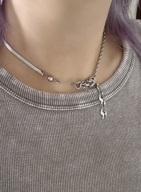 韩系ins朋克几何圈圈打结拼接蛇骨项链小众y2k辣妹甜酷锁骨链叠戴