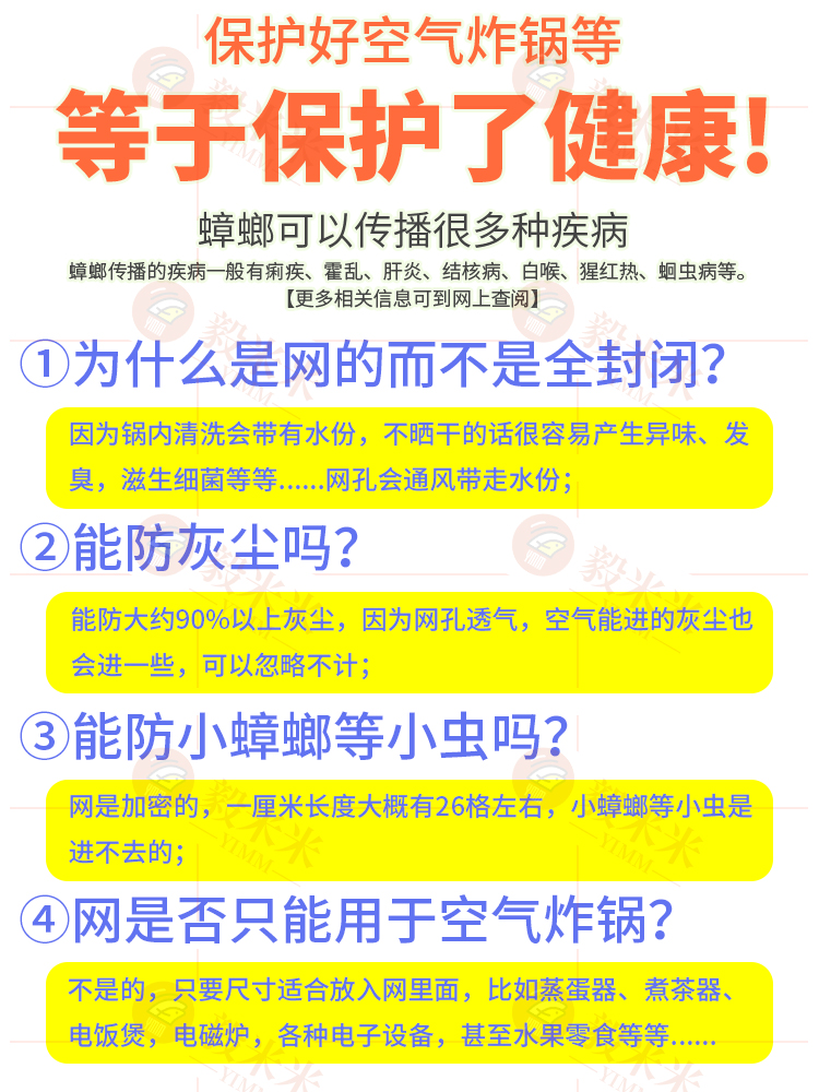 小虫微波炉厨师机防尘罩空气炸锅透气网厨房蟑螂防护家电防用具 - 图0