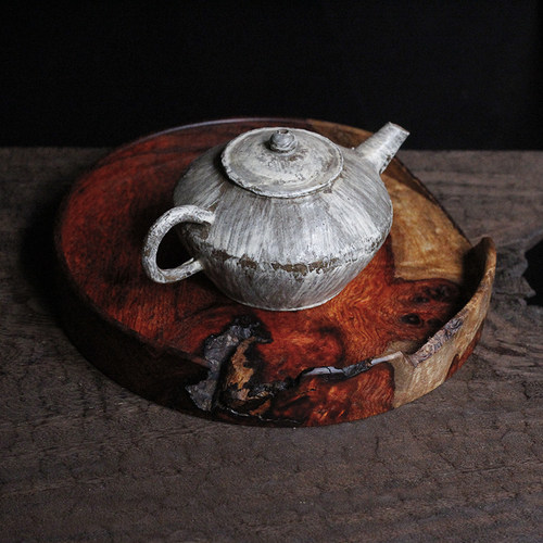 合行研物 壶承 茶盘收纳 缅甸花梨樱木 侘寂自然残缺 手作木旋 - 图2