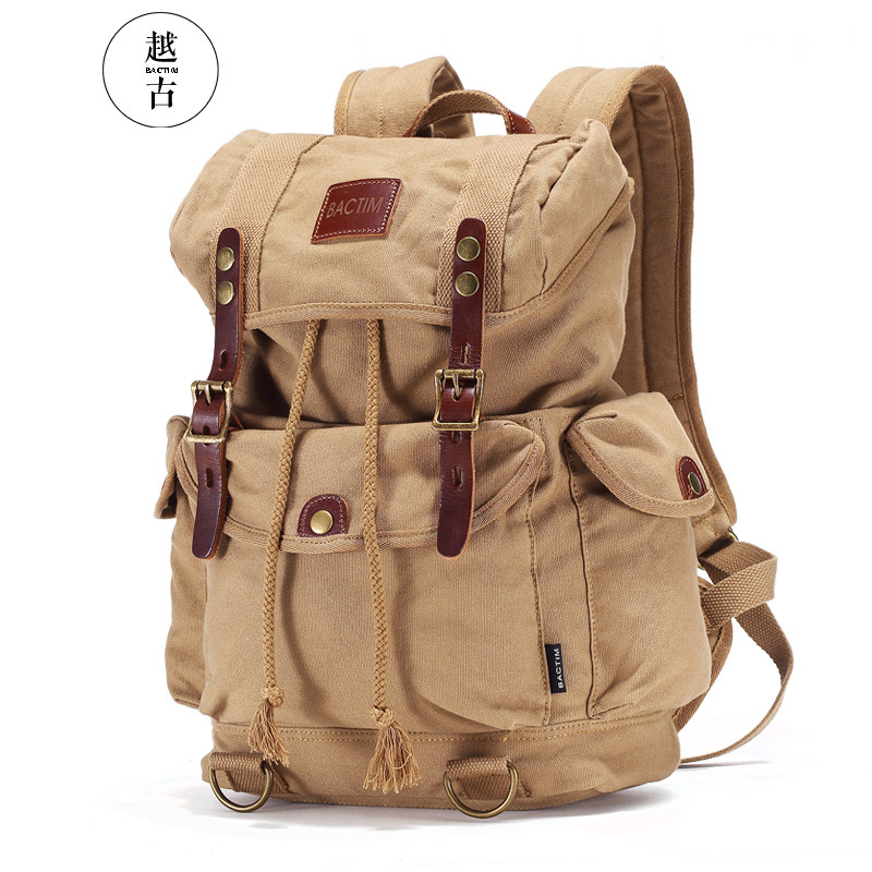 越古男士水桶包户外旅游帆布包包 越古双肩背包