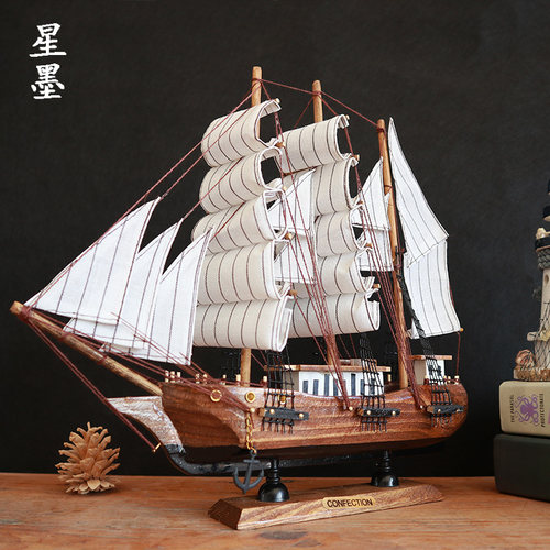 生日礼物木质手工艺品实木制帆船模型客厅家装饰品一帆风顺小摆件 - 图1