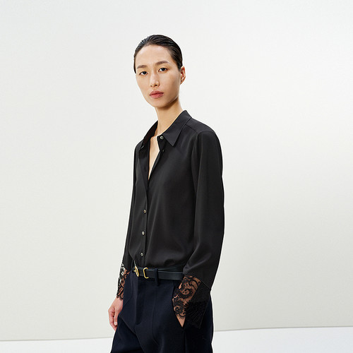 【精工系列】LESS春蕾丝拼接衬衫女通勤气质桑蚕丝上衣2P1210490 - 图0