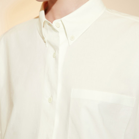 LESS春秋简约休闲通勤感棉质衬衫女长袖白色衬衣2N7213920