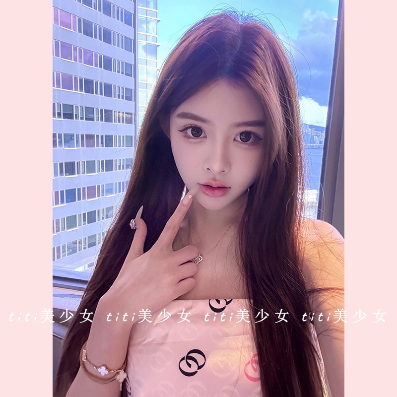 【TiTi美少女】2025秋季纯欲性感绸面抹胸不规则印花上衣丝巾女装 - 图0