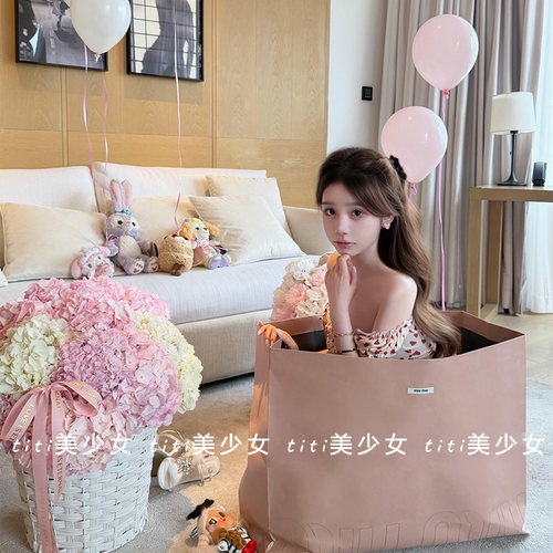 【TiTi美少女】纯欲印花连衣裙设计感绑带甜美辣妹修身包臀裙 - 图2