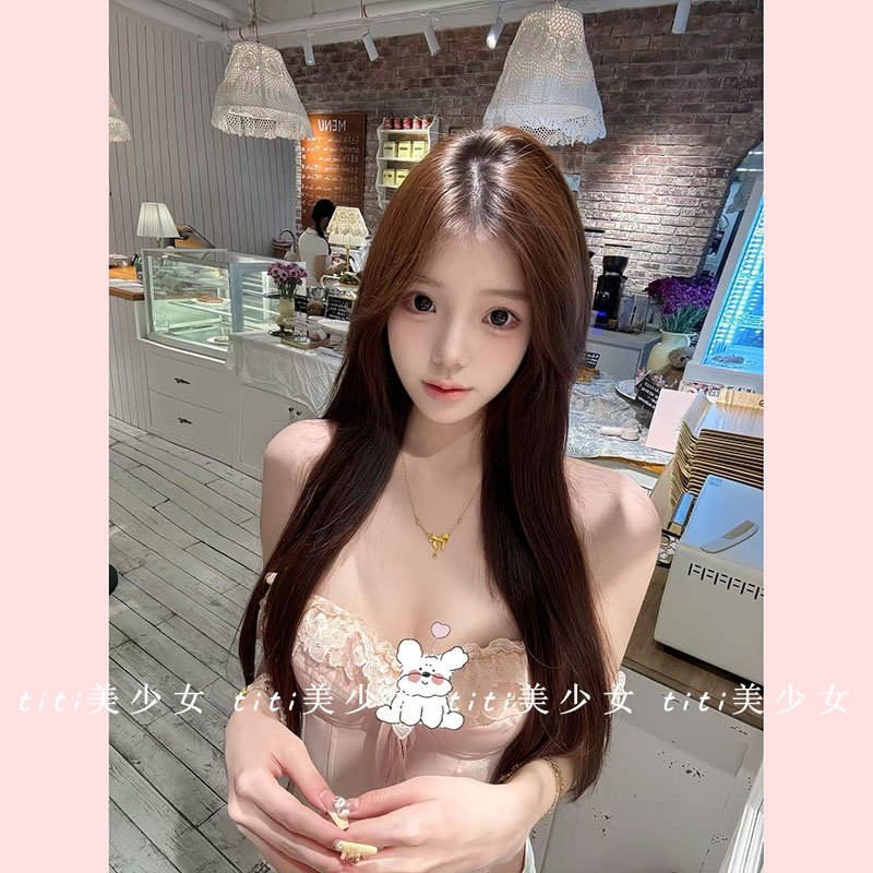 【TiTi美少女】纯欲鱼骨粉色蕾丝花边吊带辣妹挂脖性感内搭上衣,淘宝优惠券,粉丝福利购,淘宝优惠卷