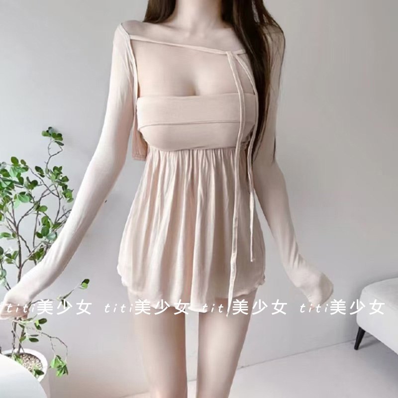 【TiTi美少女】纯欲风性感裙摆抹胸背心+开衫女两件套套装,淘宝优惠券,粉丝福利购,淘宝优惠卷
