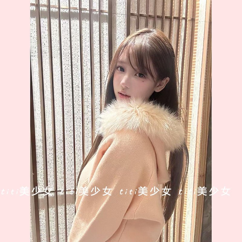 【TiTi美少女】纯欲小奶狐皮草连帽粉橘色针织狐狸大毛领短款外套,淘宝优惠券,粉丝福利购,淘宝优惠卷