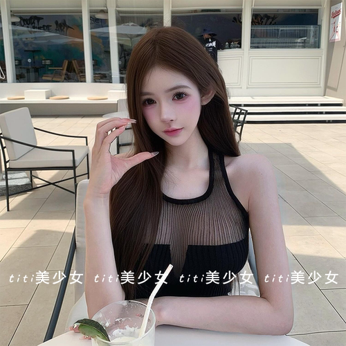 【TiTi美少女】性感纯欲风微透针织背心打底上衣无袖薄款女 - 图2