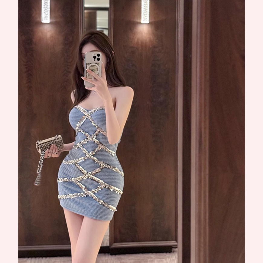 【TiTi美少女】重工亮片拼接抹胸连衣裙女春修身包臀裙纯欲短裙子,淘宝优惠券,粉丝福利购,淘宝优惠卷