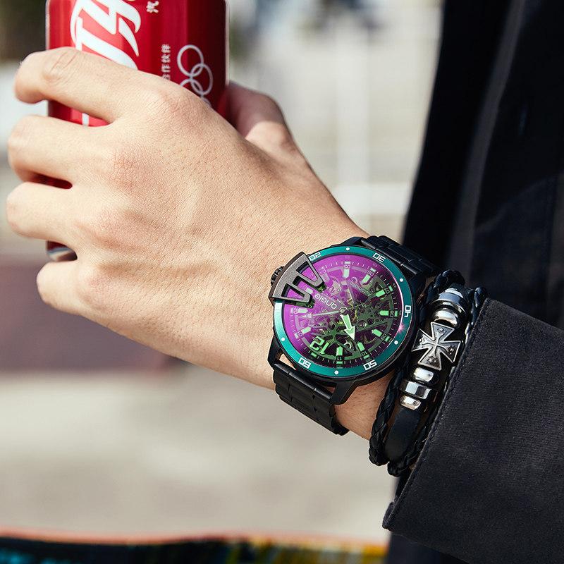 angie男士男款全自动镂空机械表 angie昕亿威国产腕表