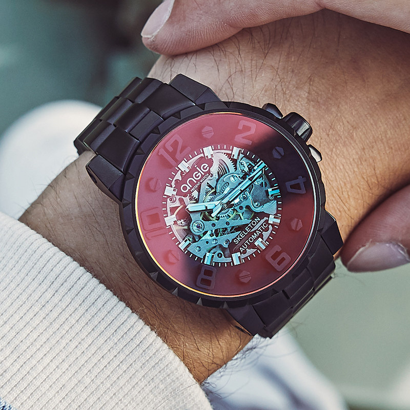 angie男士正品镂空全自动机械表 angie昕亿威国产腕表