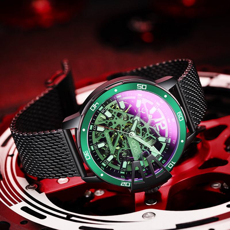 angie男士男款全自动镂空机械表 angie昕亿威国产腕表