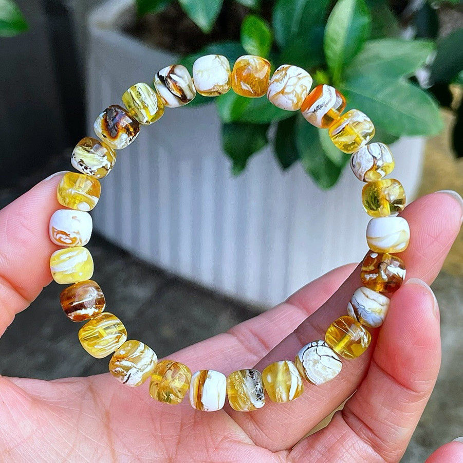 正品天然俄料精品金瓷白沁色溶洞蜜蜡8.5mm老型手链文玩珠宝饰品,淘宝优惠券,粉丝福利购,淘宝优惠卷