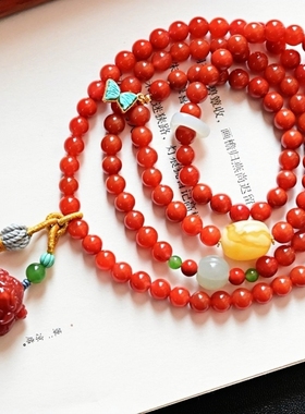 正品天然川料南红6mm多圈手串女款手链文玩收藏时尚百搭珠宝饰品