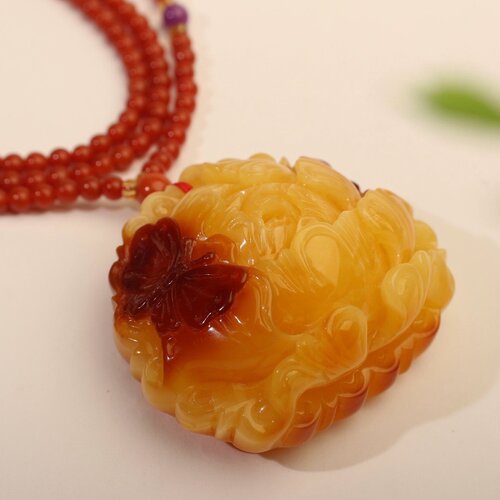 正品天然俄料蜜蜡高品质焦皮料鸡油黄牡丹花吊坠挂件文玩珠宝饰品 - 图2
