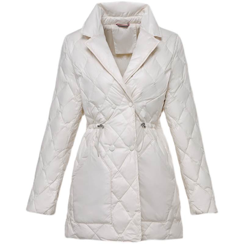 韩国轻薄米白色羽绒服女中长款2023秋冬新款时尚修身加厚保暖外套