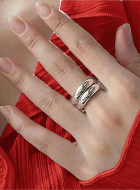纯银光面泥鳅背叠戴戒指女简约