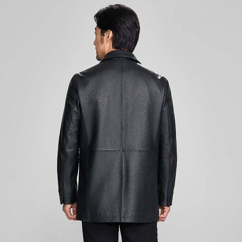 雪豹真皮皮衣男头层鹿皮商务休闲轻奢体制内翻领行政中长款皮外套,淘宝优惠券,粉丝福利购,淘宝优惠卷