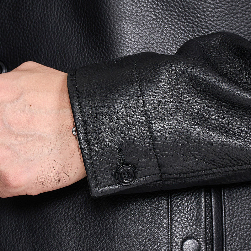 雪豹真皮皮衣男头层鹿皮商务休闲轻奢体制内翻领行政中长款皮外套,淘宝优惠券,粉丝福利购,淘宝优惠卷