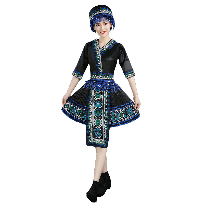 新款成人苗族演出服装云南长款刺绣 阿奴毕仕民族服装/舞台装