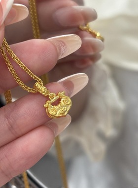 s925银mini莲心平安锁吊坠项链女