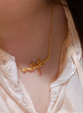 2026超仙粉钻公主丝绸缎带蝴蝶结项链轻奢时尚少女心镶钻拉丝蝴蝶