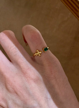 小红书同款爆款鸢尾花绿钻戒指