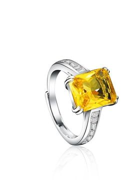 s925明星田栩宁同款方块黄钻戒指