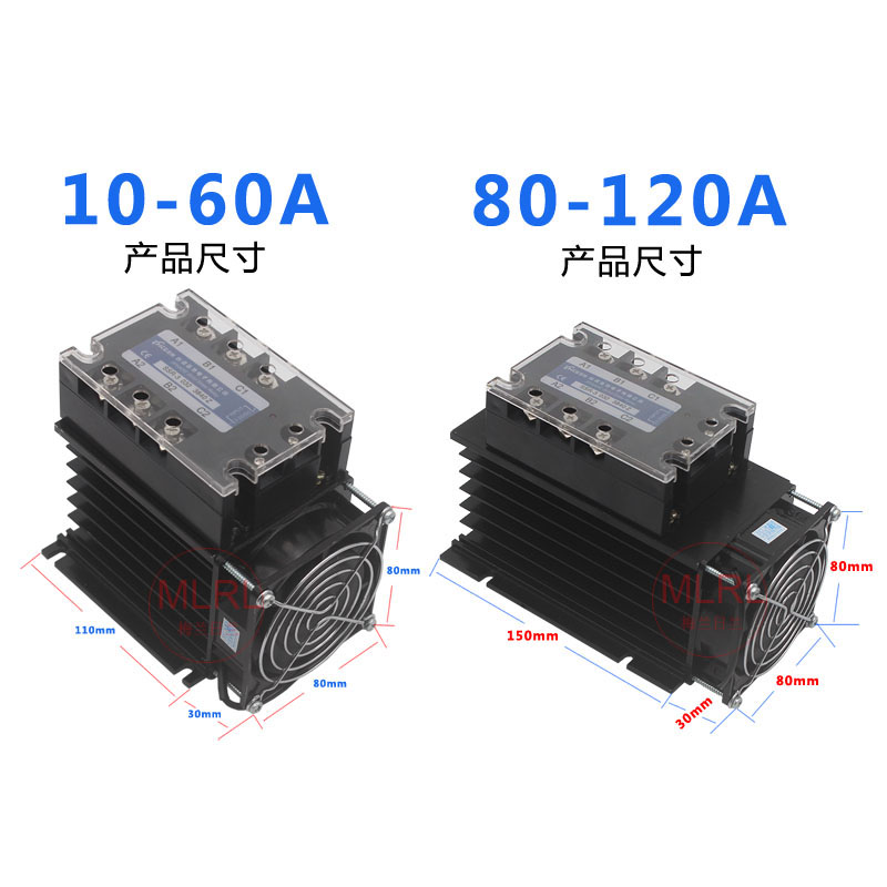 三相固态继电器带散热器风扇套装组件DC24V直流控交流SSR-3 100A - 图1