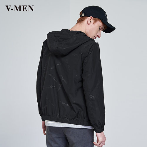 VMEN威曼男装秋季新款黑色连帽风衣外套男韩版潮流外衣911502311 - 图0
