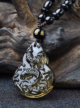 淘开运阁凤鲤添吉禄贵宏吊坠属鸡人吉祥物2026马年黑曜石葫芦项链