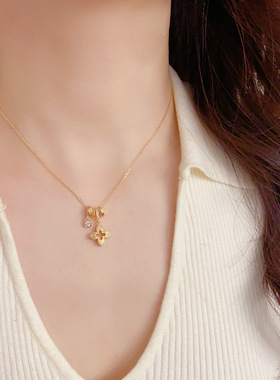 小众轻奢四叶花多圈镂空锁骨链