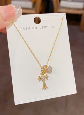 时尚复古爱心十字架吊坠项链