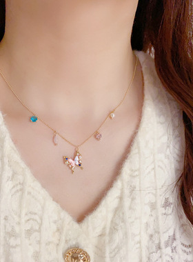 甜美气质时尚彩色蝴蝶吊坠项链