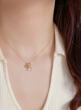 甜美气质优雅猫咪铃铛吊坠项链女小众设计时尚百搭锁骨链新款颈链