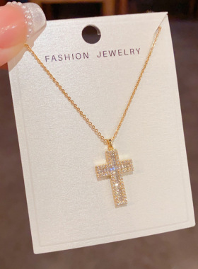 轻奢复古锆石十字架锁骨链超闪