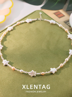 原创设计巴洛克珍珠星星项链小众简约脖颈链高级感百搭锁骨链