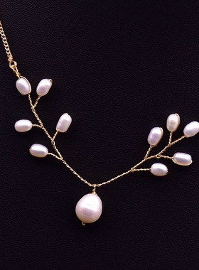 XlentAg天然淡水珍珠树枝项链女潮韩国气质简约原创手工吊坠饰品