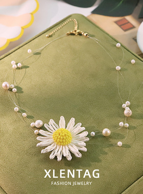 原创天然珍珠鱼线花朵项链女小众简约脖颈链高级感时尚百搭锁骨链