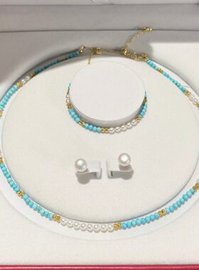 中式国风天然淡水珍珠项链小众绿松精致高级感气质饰品珍珠手链