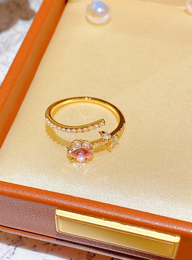 2026新品精致粉色百合花朵锆石戒指甜美个性高级感轻奢风戒指手饰