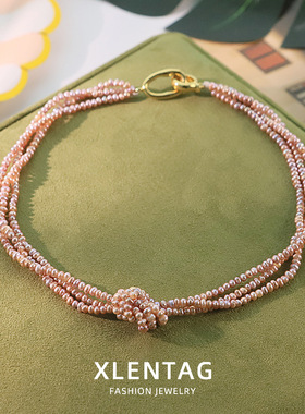 天然珍珠打结卡扣项链女轻奢小众脖颈链高级感时尚百搭锁骨链