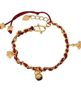 《高版本不掉色18k金厚度0.05+电泳+抛数++4》古风葫芦红绳手链