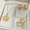 Natural freshwater pearl flower jewelry set Zircon inlaid pearl necklace earrings stud ring three-piece set