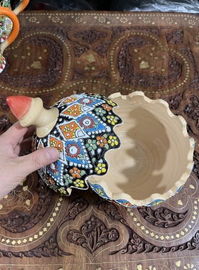 伊朗陶瓷手工绘画上釉带盖干果罐糖果罐