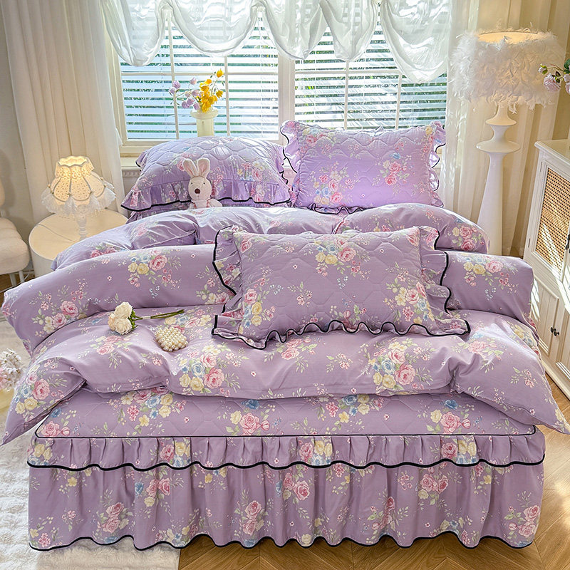 2026水洗棉小碎花夹棉床裙席梦思加厚床罩1.8米/1.5m防滑防尘床单,淘宝优惠券,粉丝福利购,淘宝优惠卷