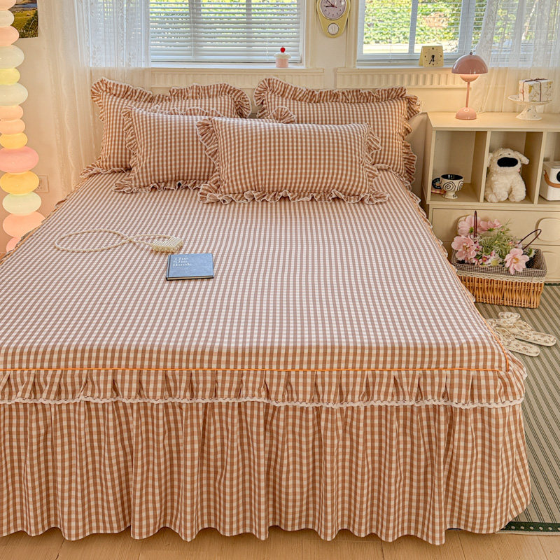 韩版全棉床裙床罩单件纯棉裙式格子床单床笠套席梦思保护套1.8/20,淘宝优惠券,粉丝福利购,淘宝优惠卷