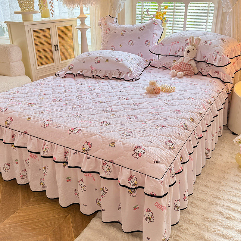 2026水洗棉小碎花夹棉床裙席梦思加厚床罩1.8米/1.5m防滑防尘床单,淘宝优惠券,粉丝福利购,淘宝优惠卷